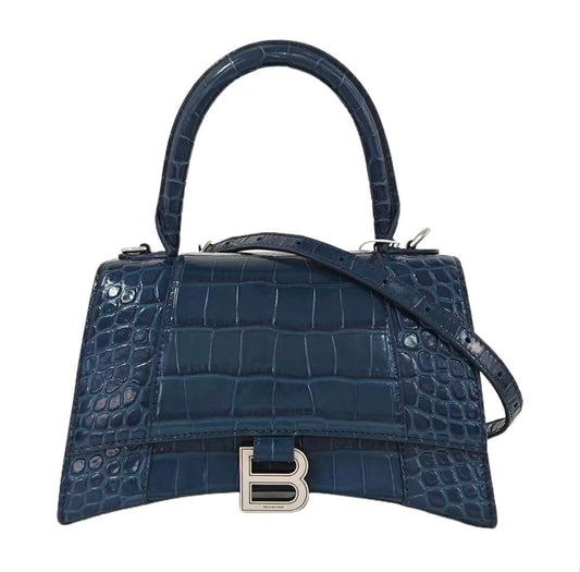 Balenciaga - Hourglass Top Handle Bag XS - Calfskin leather with crocodile embossing - Blue - (XS)