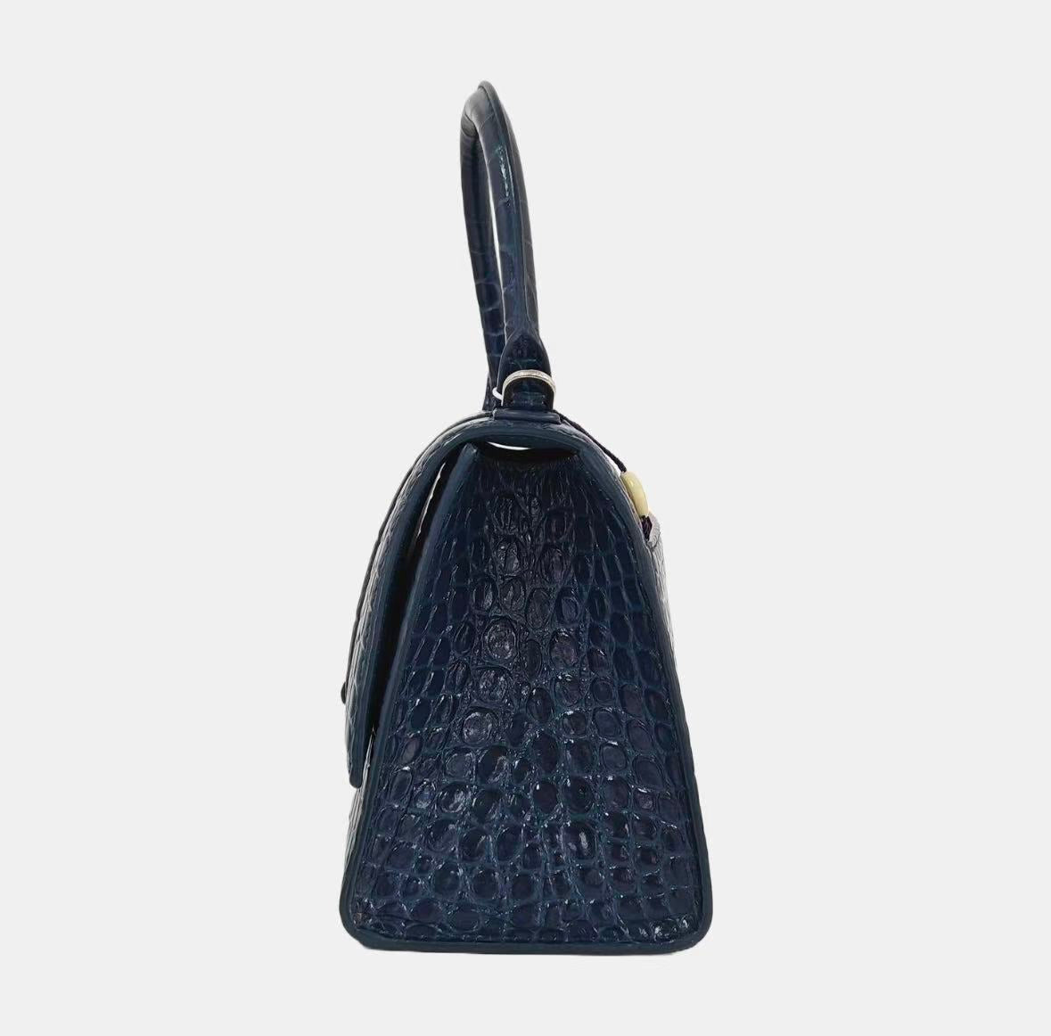 Balenciaga - Hourglass Top Handle Bag XS - Calfskin leather with crocodile embossing - Blue - (XS)
