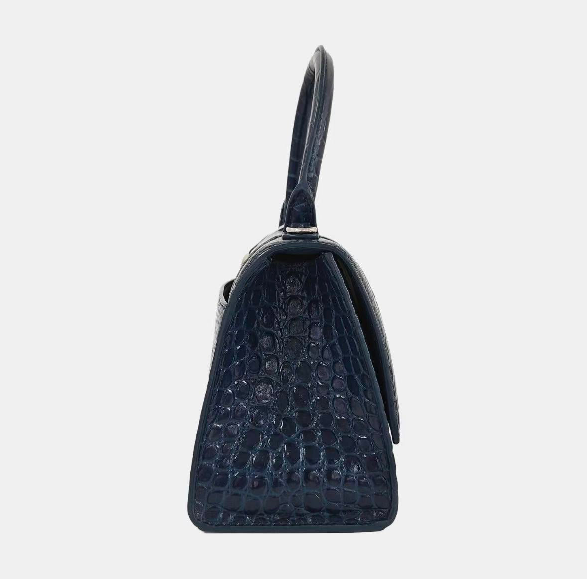 Balenciaga - Hourglass Top Handle Bag XS - Calfskin leather with crocodile embossing - Blue - (XS)