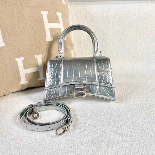 Balenciaga - Hourglass XS - Crocodile embossed cowhide leather - Silver - (mini)