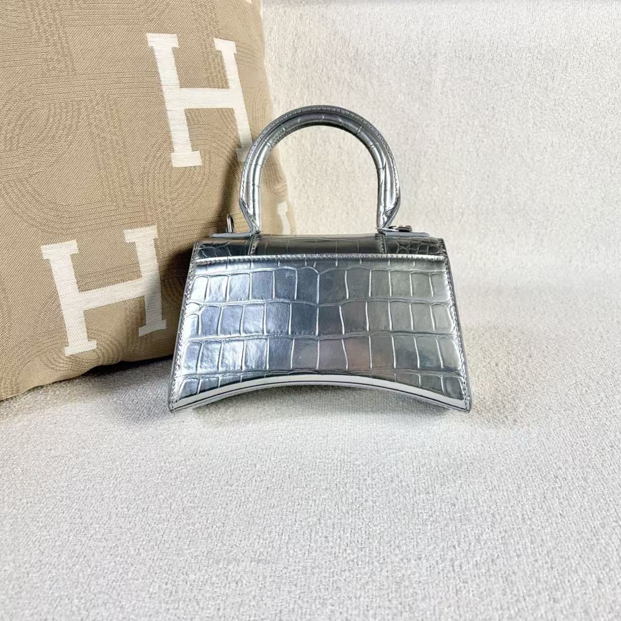 Balenciaga - Hourglass XS - Crocodile embossed cowhide leather - Silver - (mini)