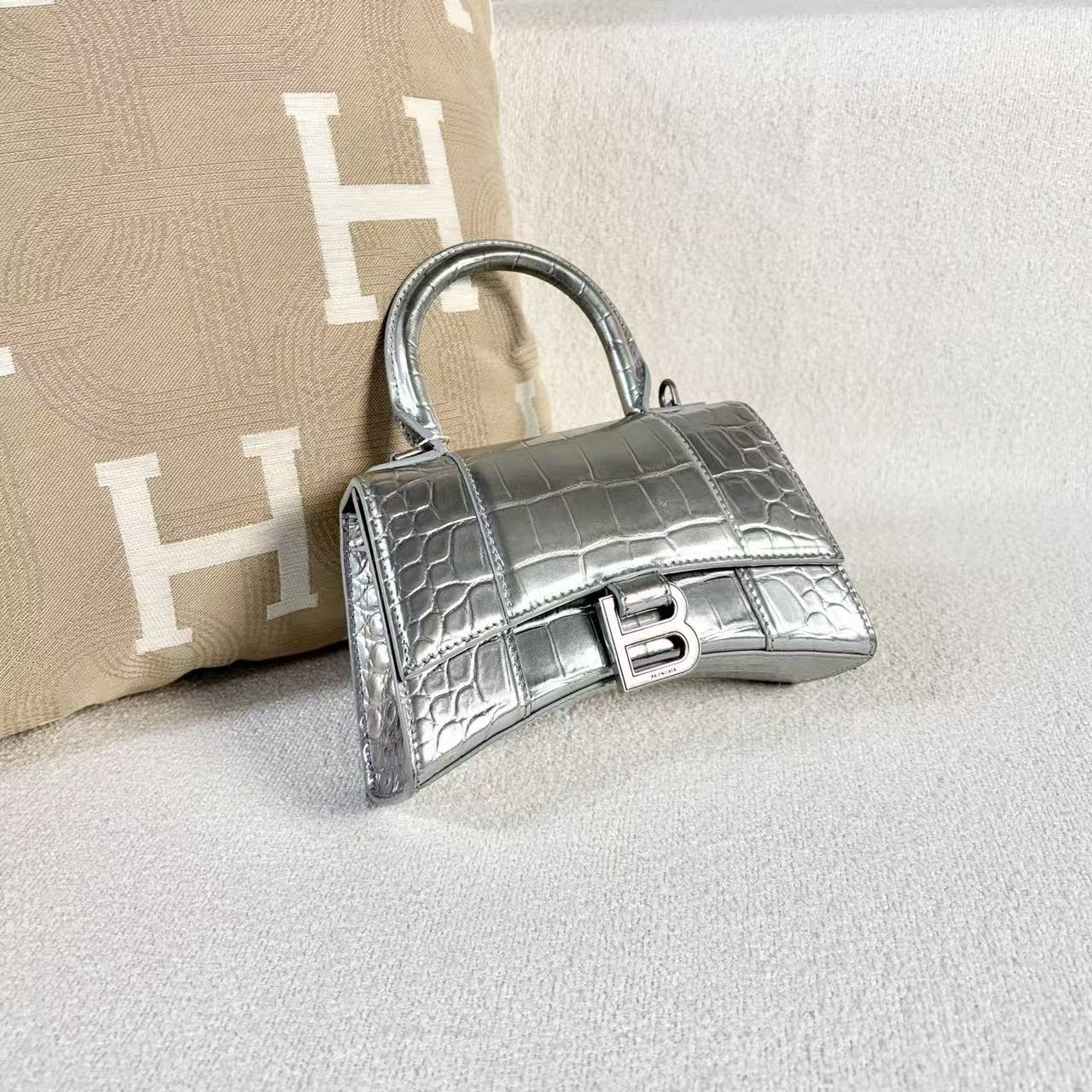 Balenciaga - Hourglass XS - Crocodile embossed cowhide leather - Silver - (mini)