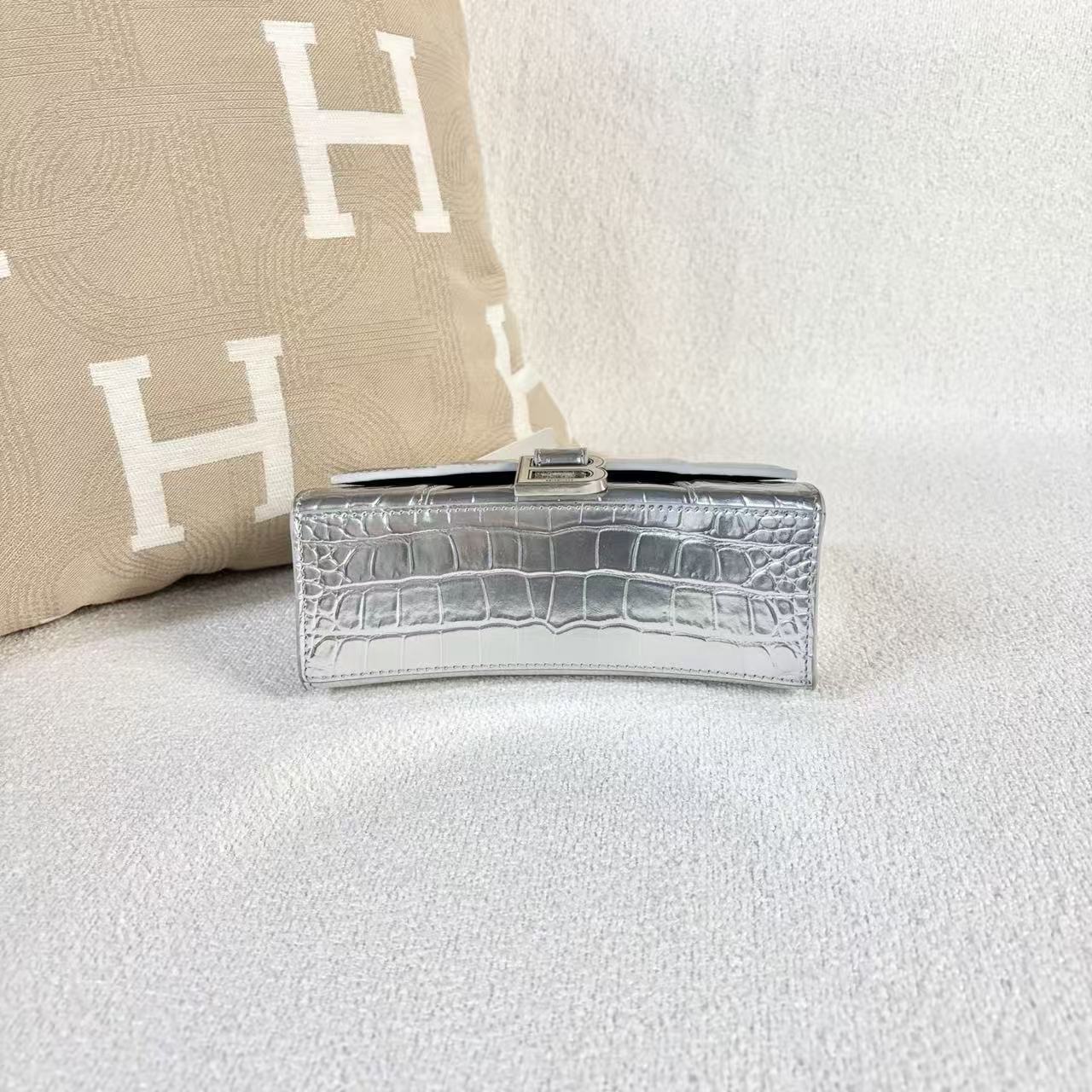 Balenciaga - Hourglass XS - Crocodile embossed cowhide leather - Silver - (mini)