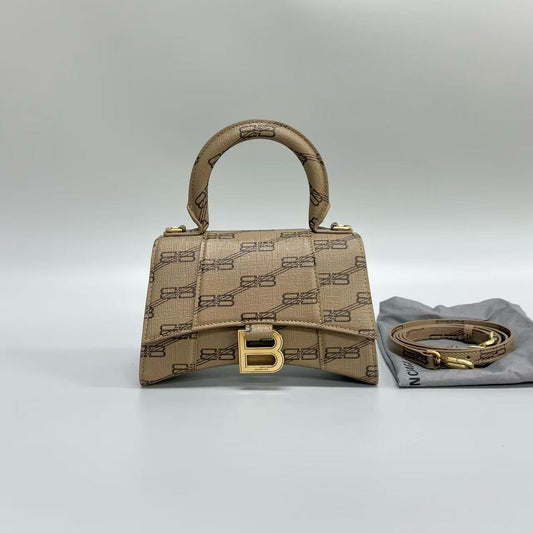Balenciaga - Hourglass XS - Leather with BB monogram print - Beige with Dark Brown accents - (mini)