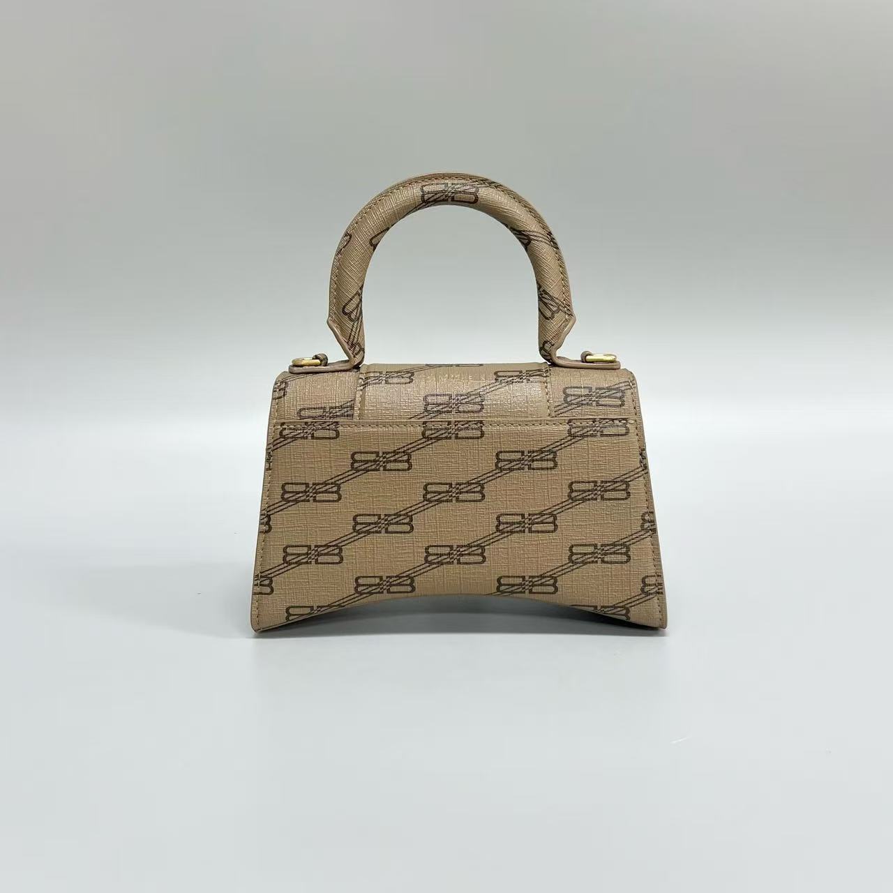 Balenciaga - Hourglass XS - Leather with BB monogram print - Beige with Dark Brown accents - (mini)