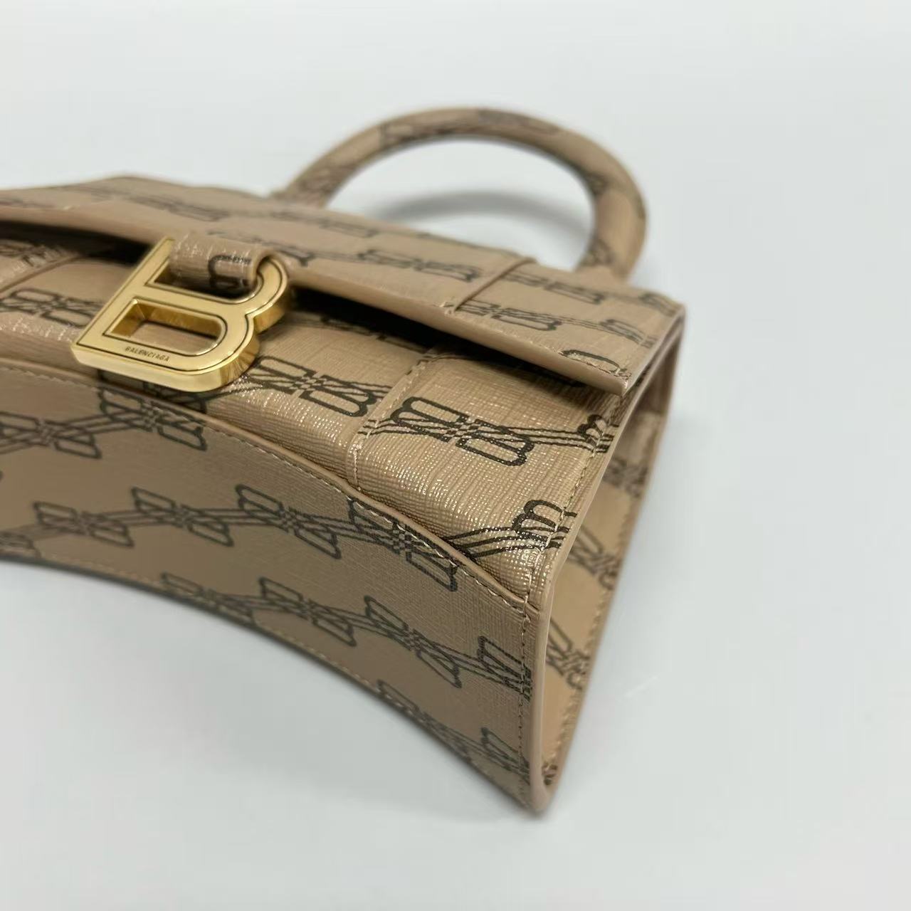 Balenciaga - Hourglass XS - Leather with BB monogram print - Beige with Dark Brown accents - (mini)