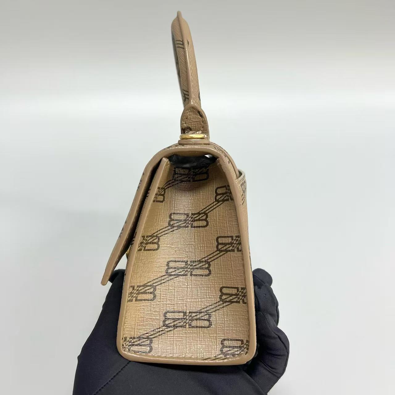 Balenciaga - Hourglass XS - Leather with BB monogram print - Beige with Dark Brown accents - (mini)