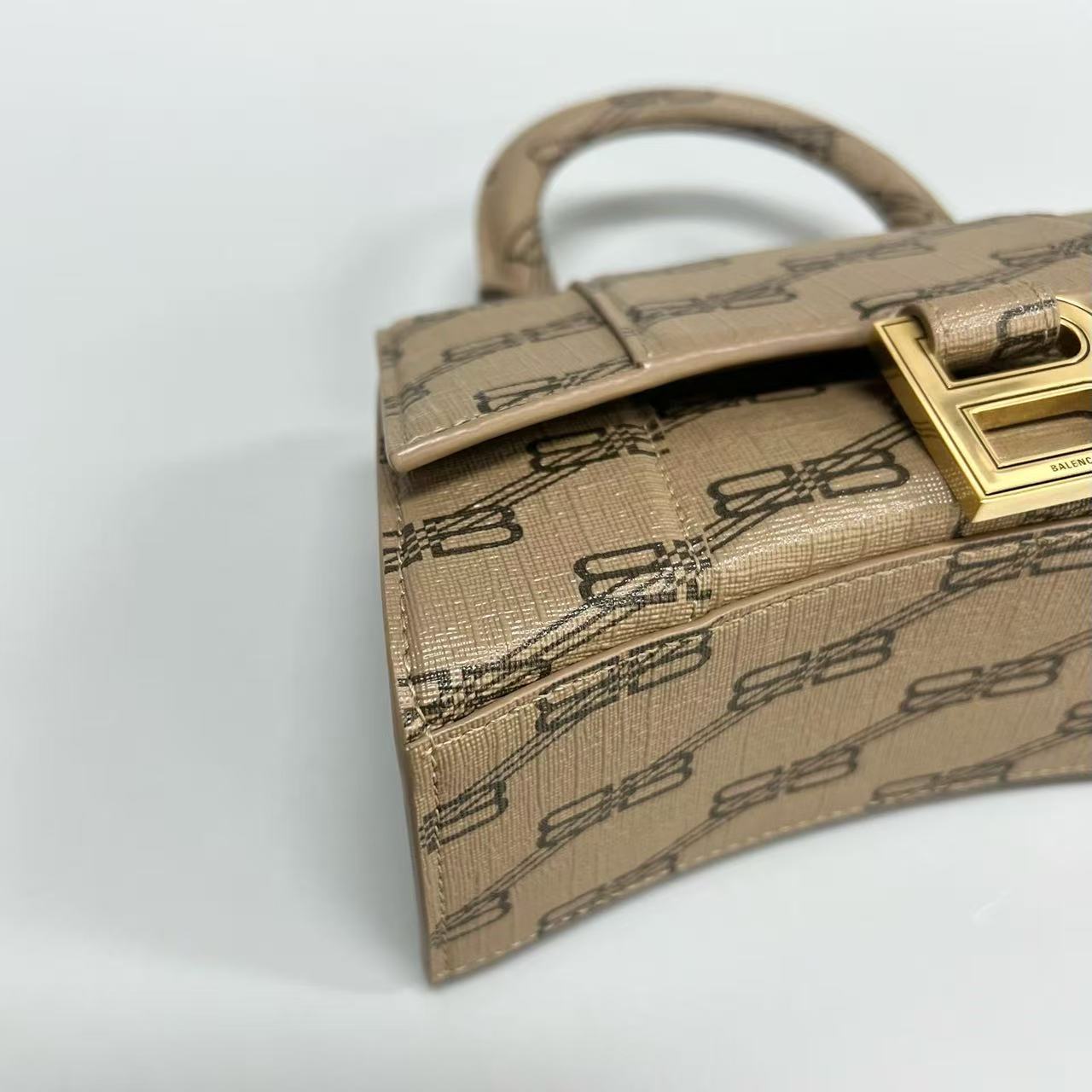 Balenciaga - Hourglass XS - Leather with BB monogram print - Beige with Dark Brown accents - (mini)