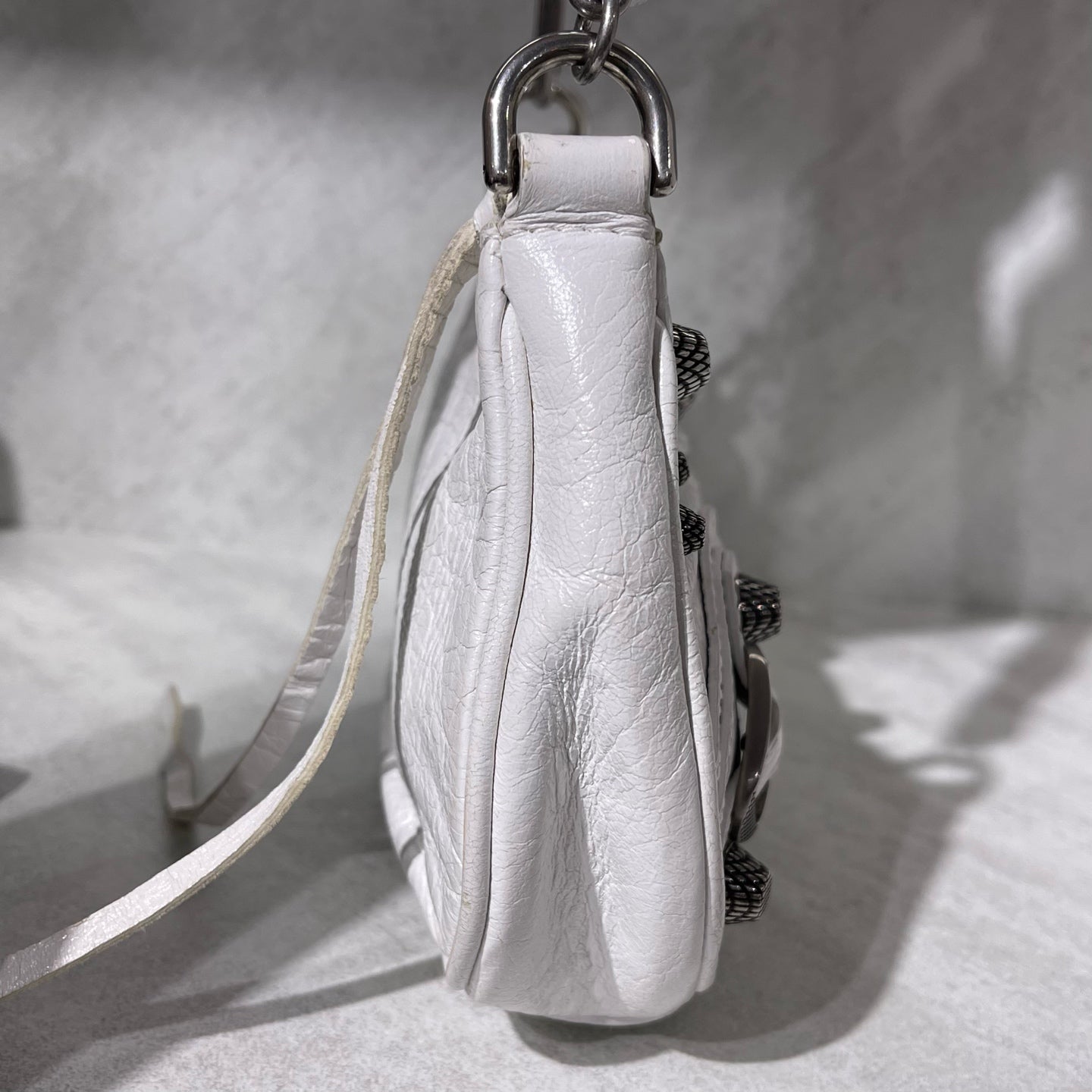 Balenciaga - Le Cagole Half-Moon Bag - Crinkled lambskin leather - White with Silver-Tone Hardware - (mini)