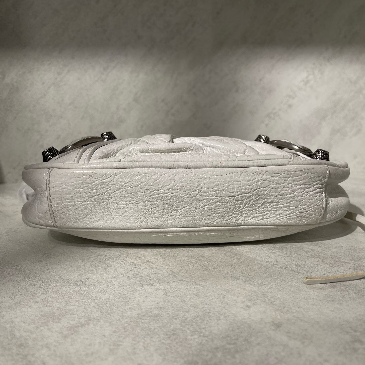 Balenciaga - Le Cagole Half-Moon Bag - Crinkled lambskin leather - White with Silver-Tone Hardware - (mini)