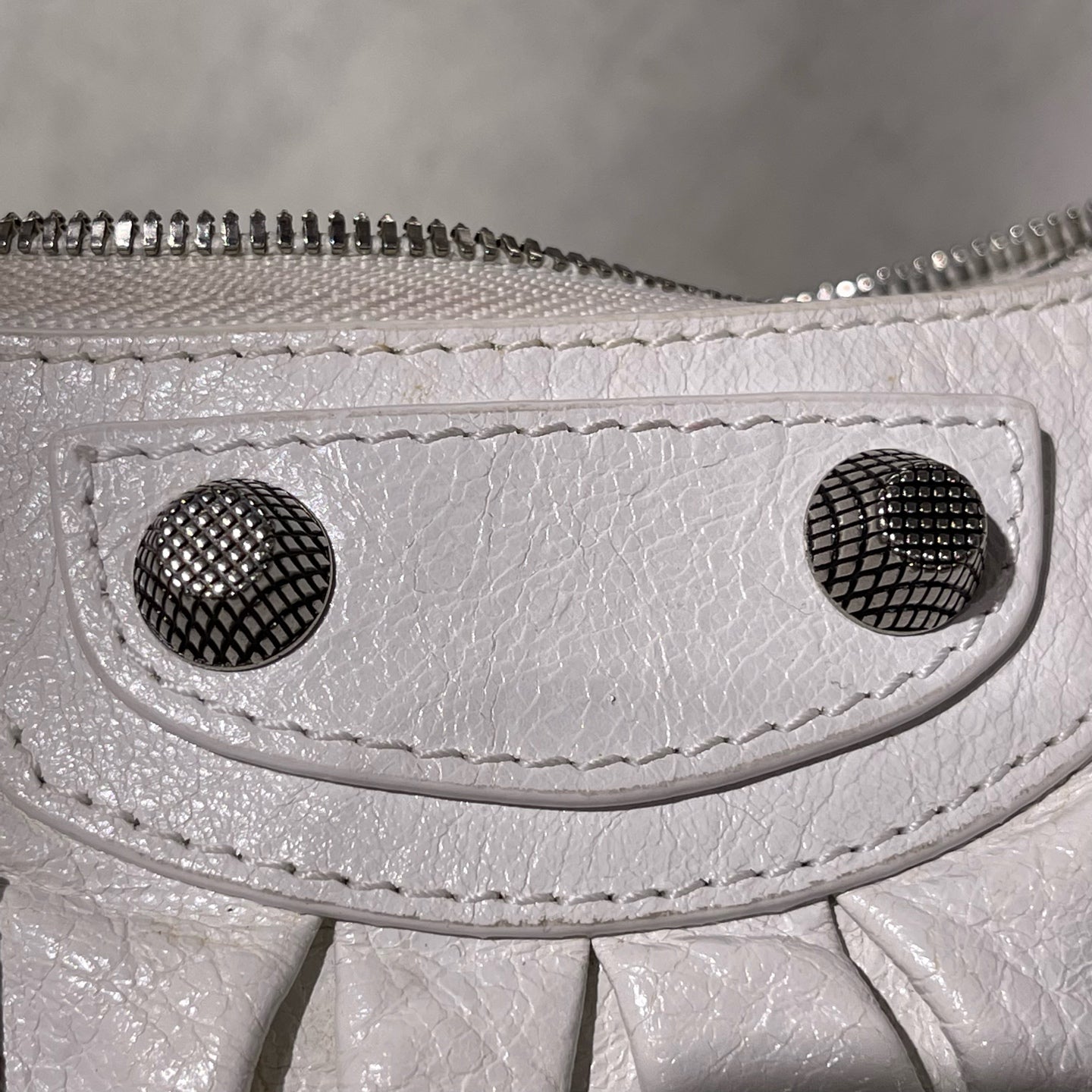 Balenciaga - Le Cagole Half-Moon Bag - Crinkled lambskin leather - White with Silver-Tone Hardware - (mini)
