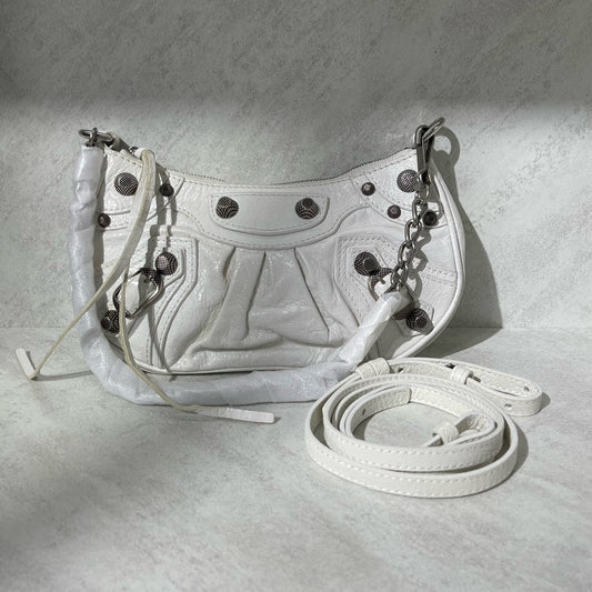 Balenciaga - Le Cagole Half-Moon Bag - Crinkled lambskin leather - White with Silver-Tone Hardware - (mini)