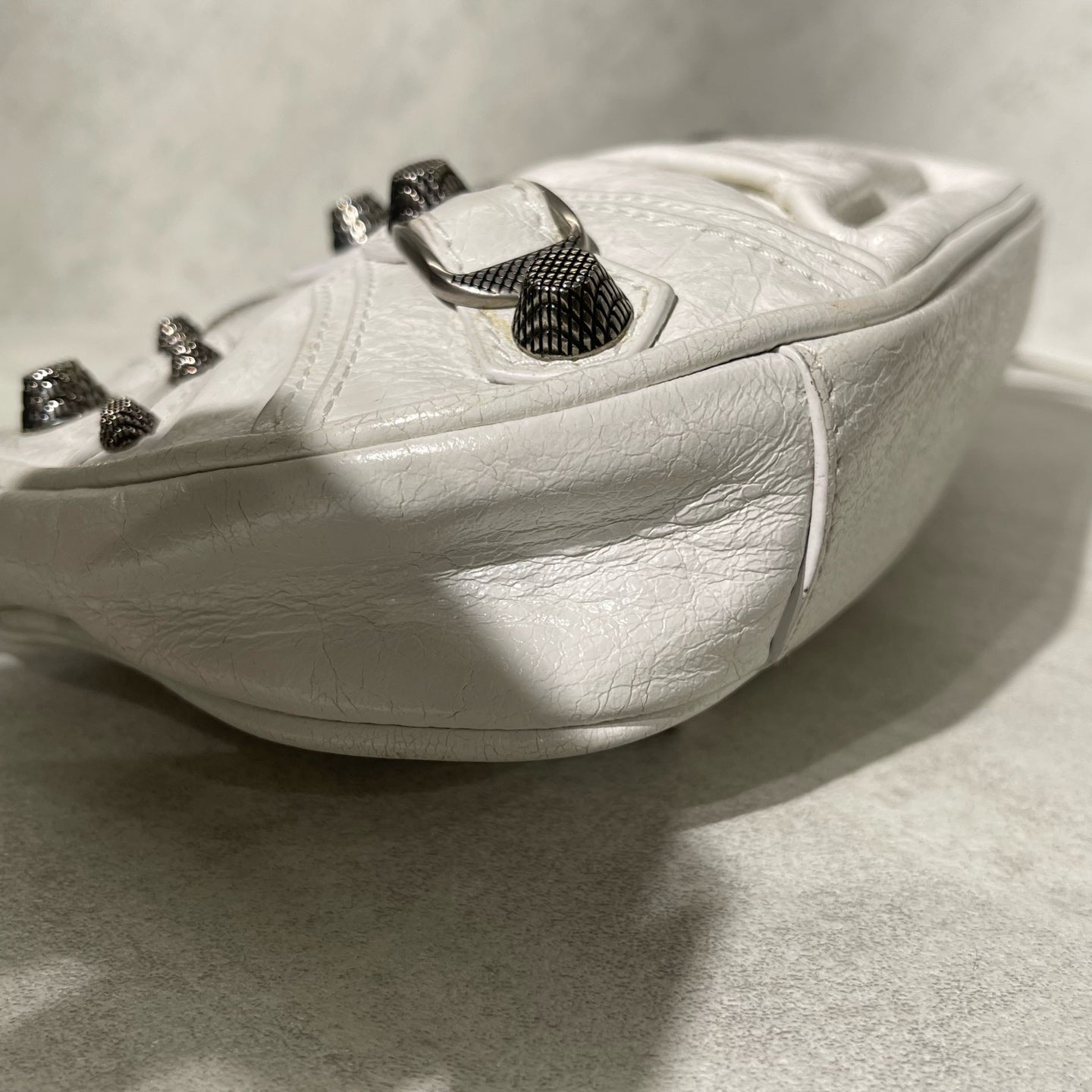 Balenciaga - Le Cagole Half-Moon Bag - Crinkled lambskin leather - White with Silver-Tone Hardware - (mini)