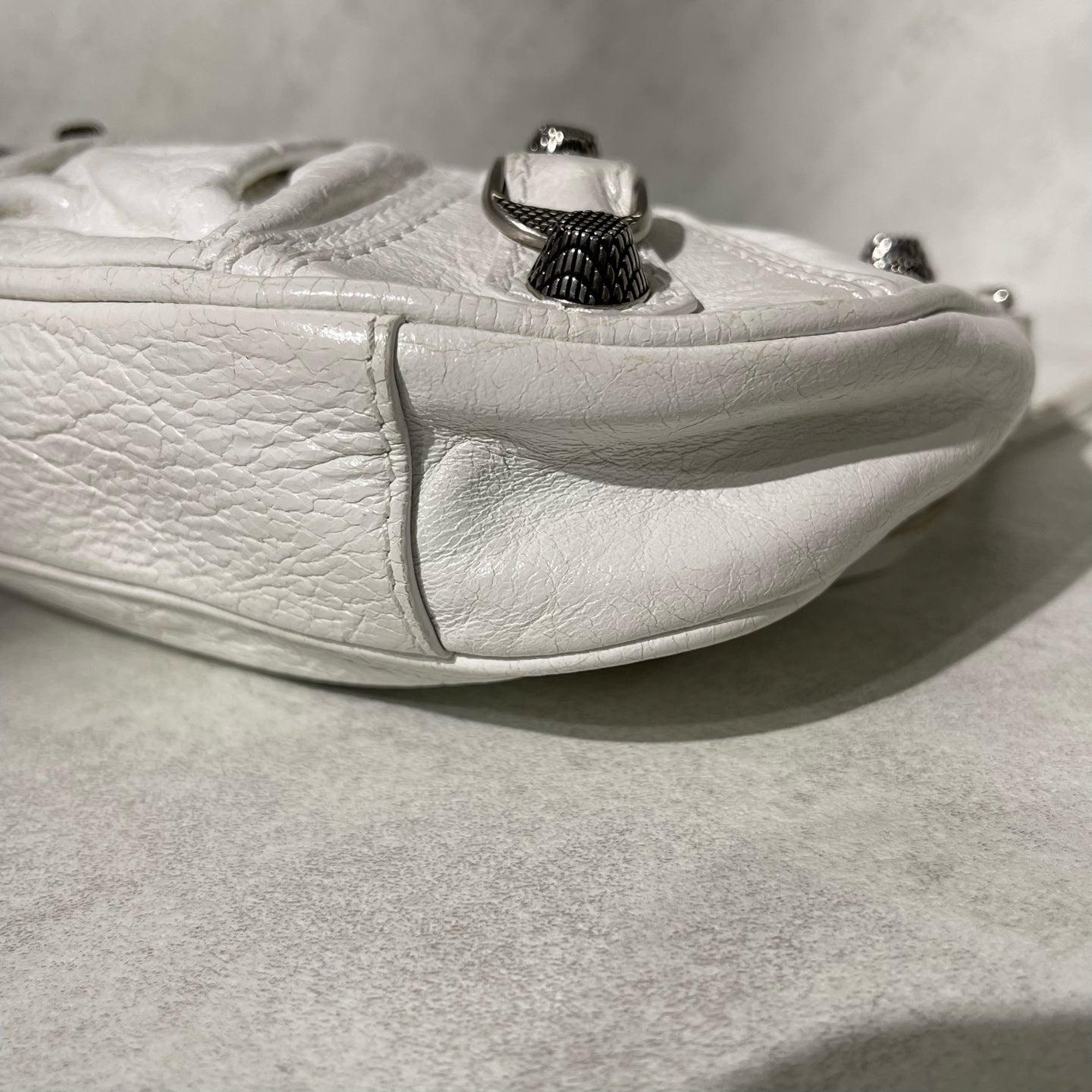 Balenciaga - Le Cagole Half-Moon Bag - Crinkled lambskin leather - White with Silver-Tone Hardware - (mini)
