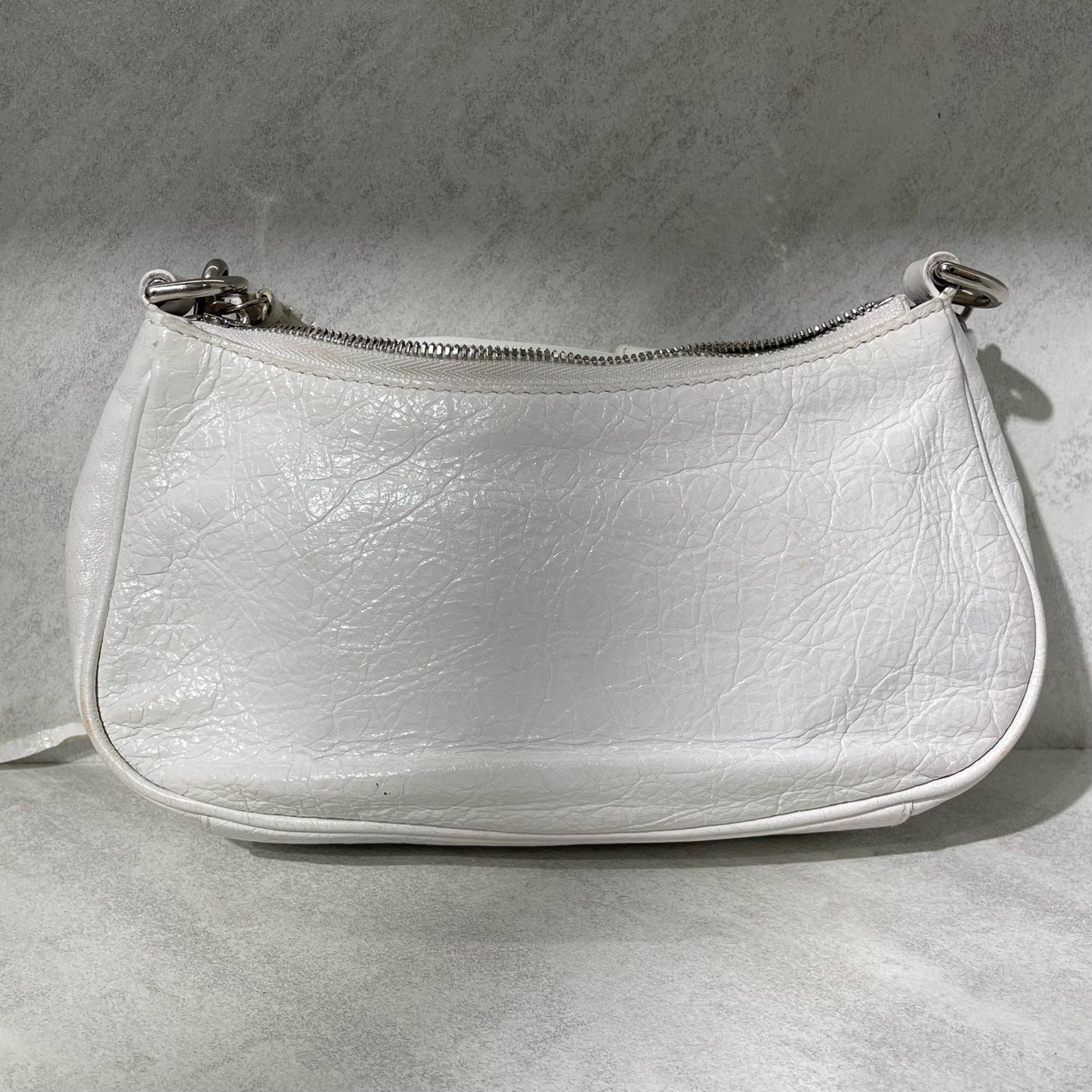 Balenciaga - Le Cagole Half-Moon Bag - Crinkled lambskin leather - White with Silver-Tone Hardware - (mini)
