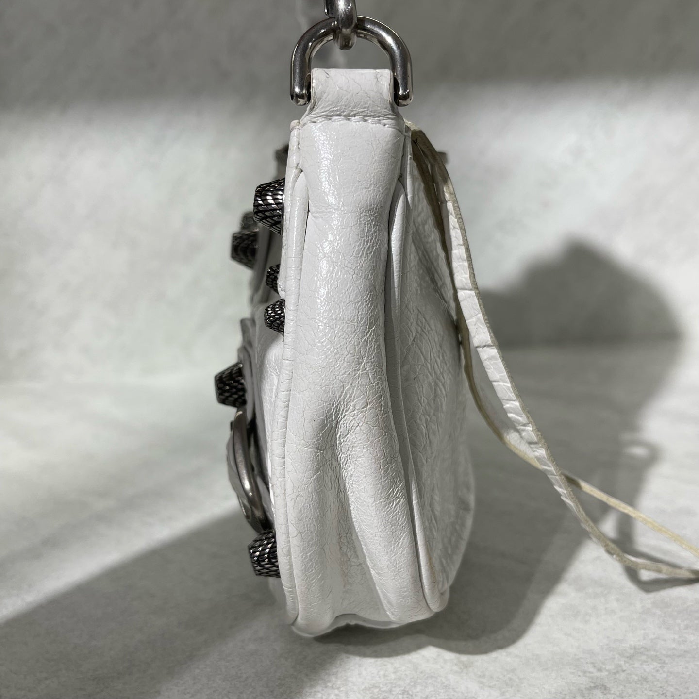 Balenciaga - Le Cagole Half-Moon Bag - Crinkled lambskin leather - White with Silver-Tone Hardware - (mini)