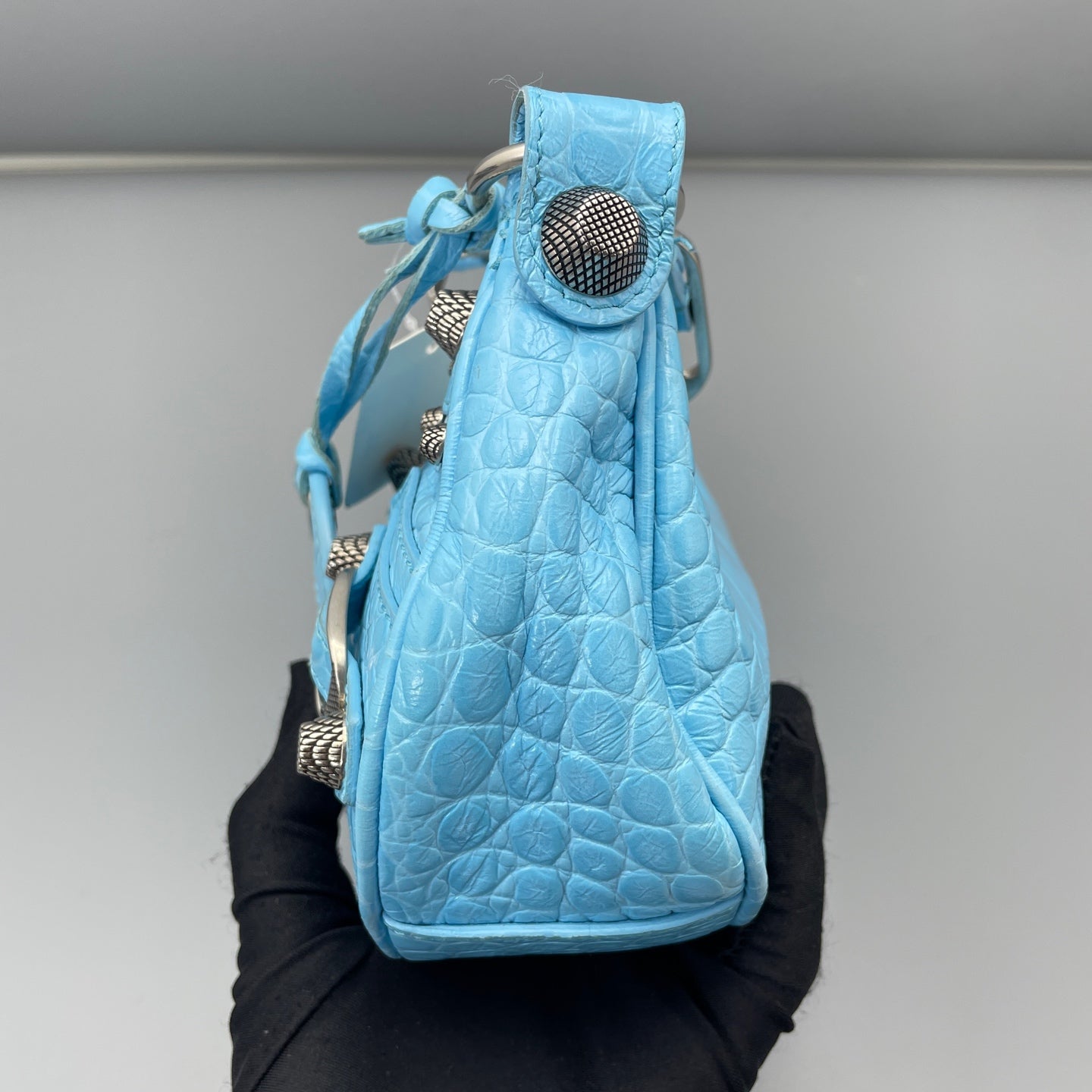 Balenciaga - Le Cagole Mini Shoulder Bag - Crocodile-embossed leather - Light Blue - (Mini)