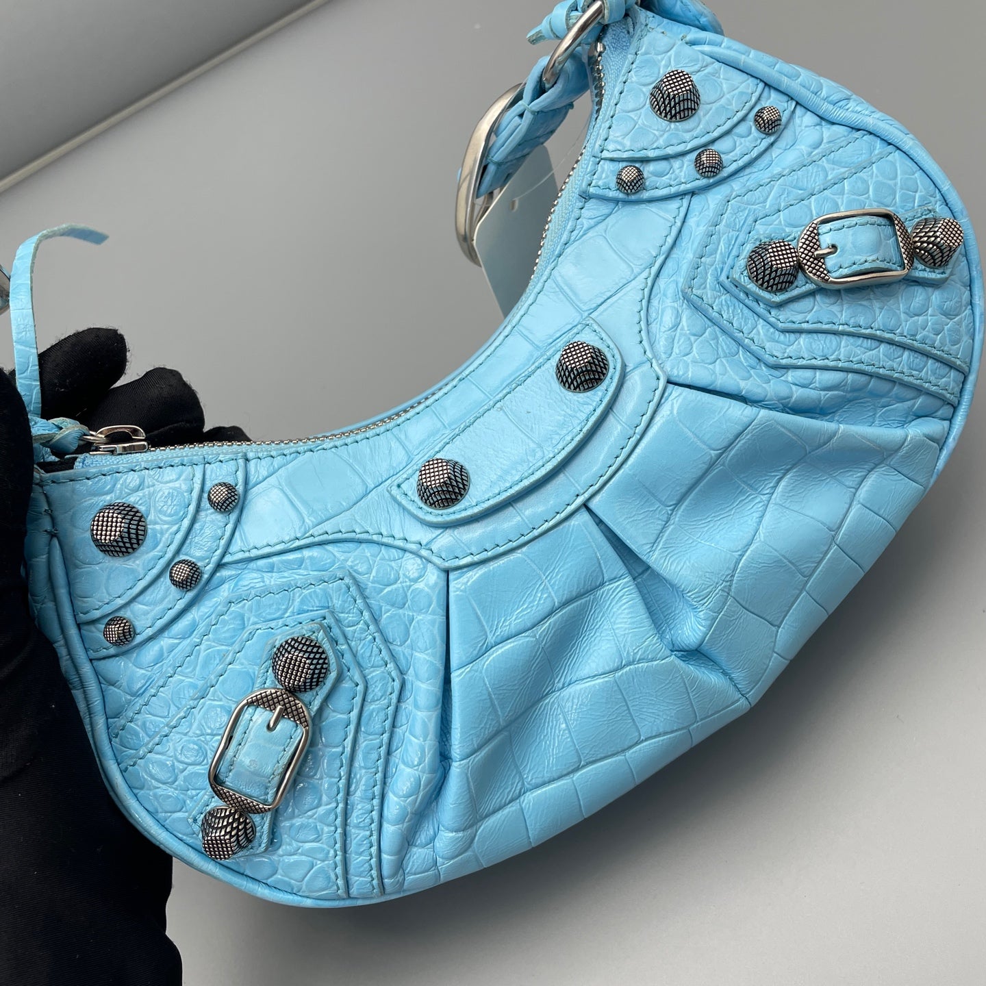 Balenciaga - Le Cagole Mini Shoulder Bag - Crocodile-embossed leather - Light Blue - (Mini)