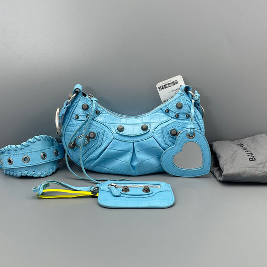 Balenciaga - Le Cagole Mini Shoulder Bag - Crocodile-embossed leather - Light Blue - (Mini)