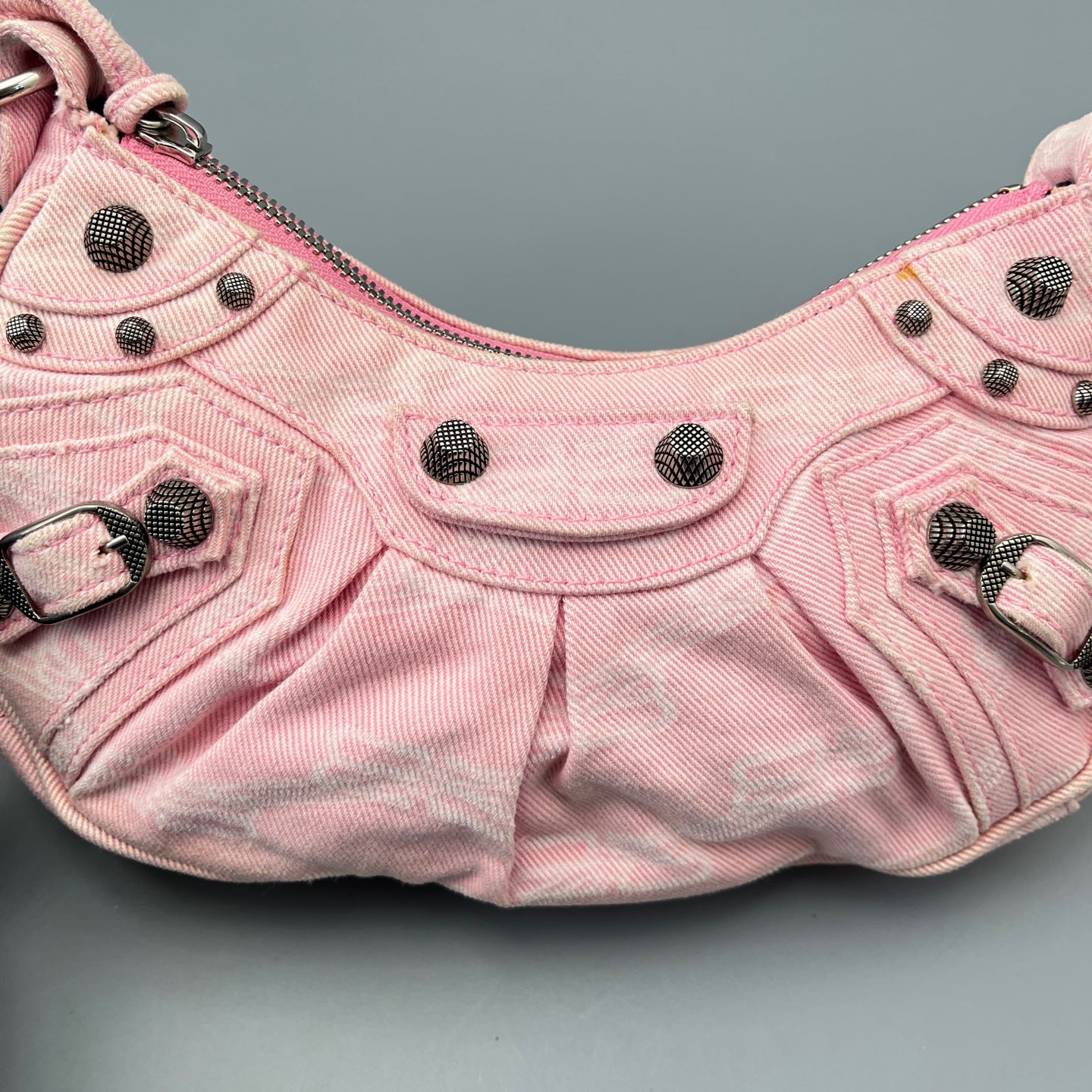 Balenciaga - Le Cagole Mini Shoulder Bag - Denim - Pink with Aged Silver-Tone Hardware - (mini)