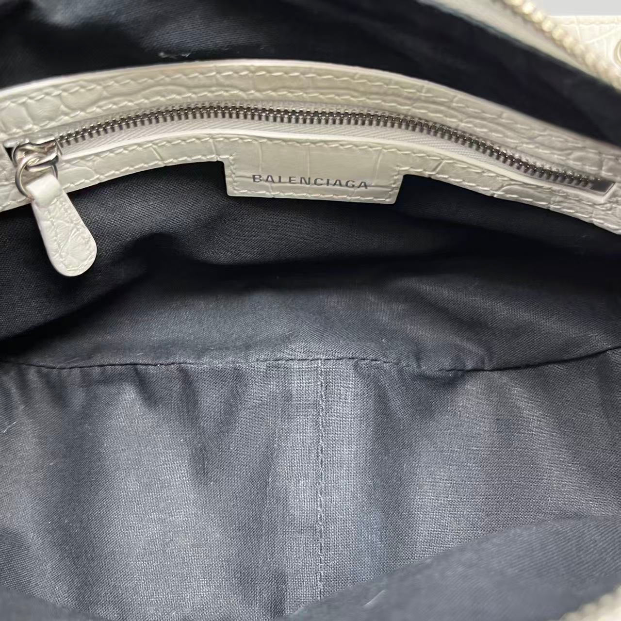 Balenciaga - Le Cagole Studded Crescent Bag - Crocodile-embossed leather - White - (medium)