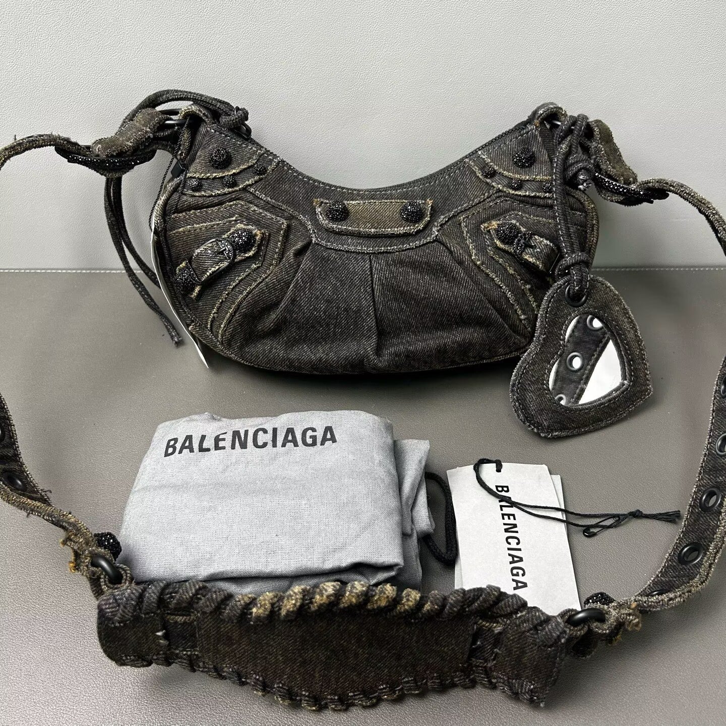 Balenciaga - Le Cagole XS Biker Bag - Denim with crystal embellishments - Washed Black - (XS)