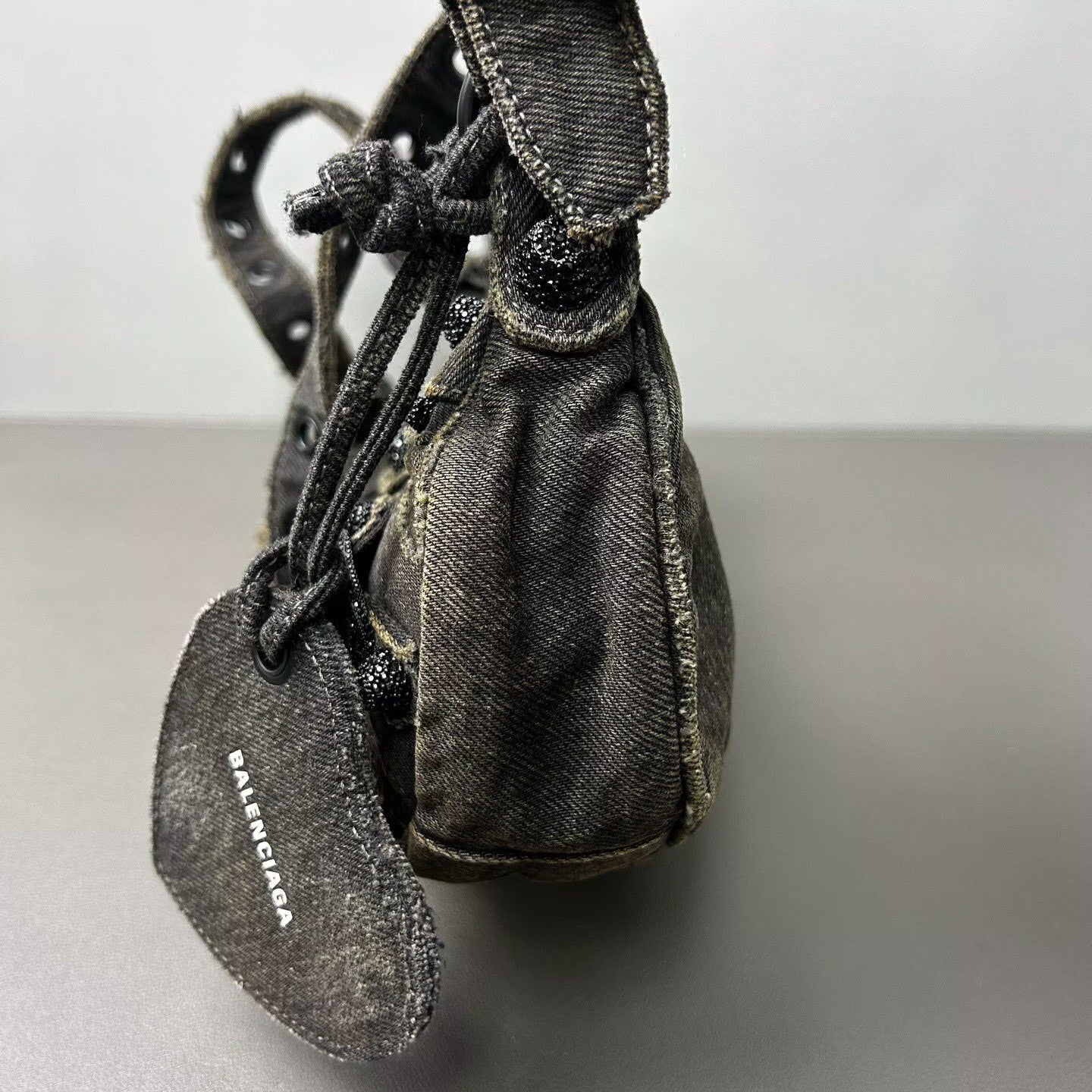 Balenciaga - Le Cagole XS Biker Bag - Denim with crystal embellishments - Washed Black - (XS)