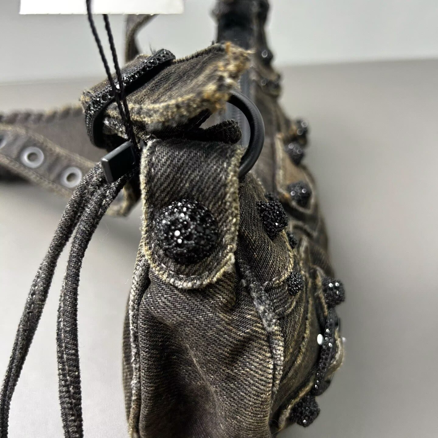 Balenciaga - Le Cagole XS Biker Bag - Denim with crystal embellishments - Washed Black - (XS)