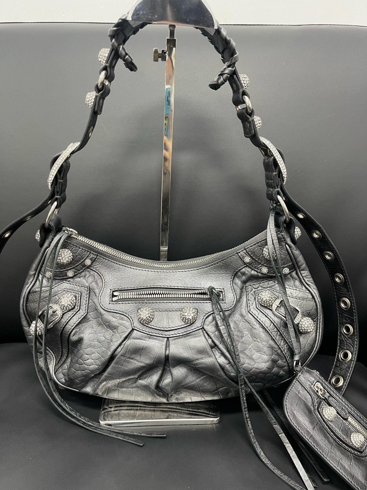 Balenciaga - Le Cagole XS Crystal Embellished Shoulder Bag - Leather - Black - (Small)