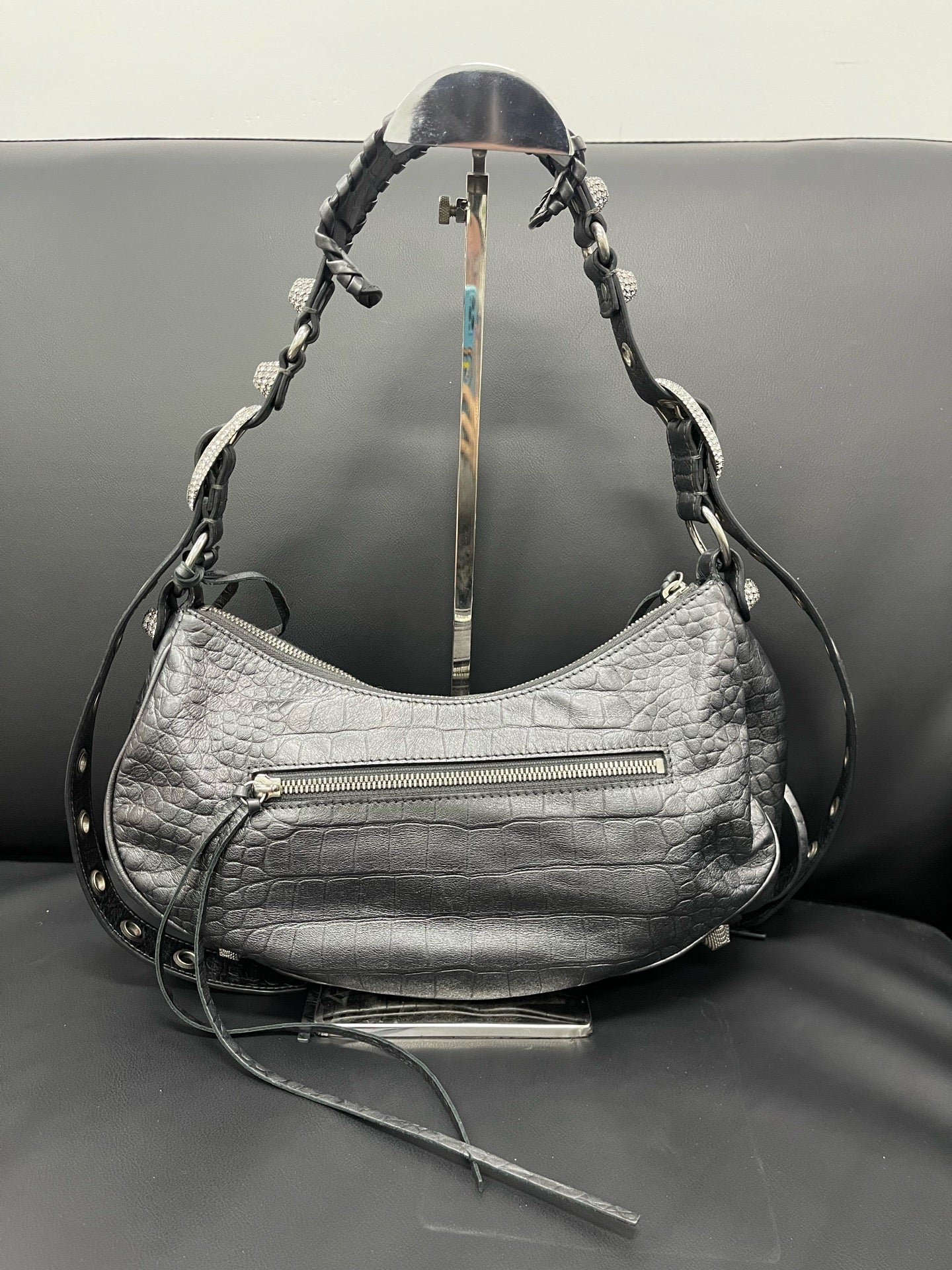Balenciaga - Le Cagole XS Crystal Embellished Shoulder Bag - Leather - Black - (Small)