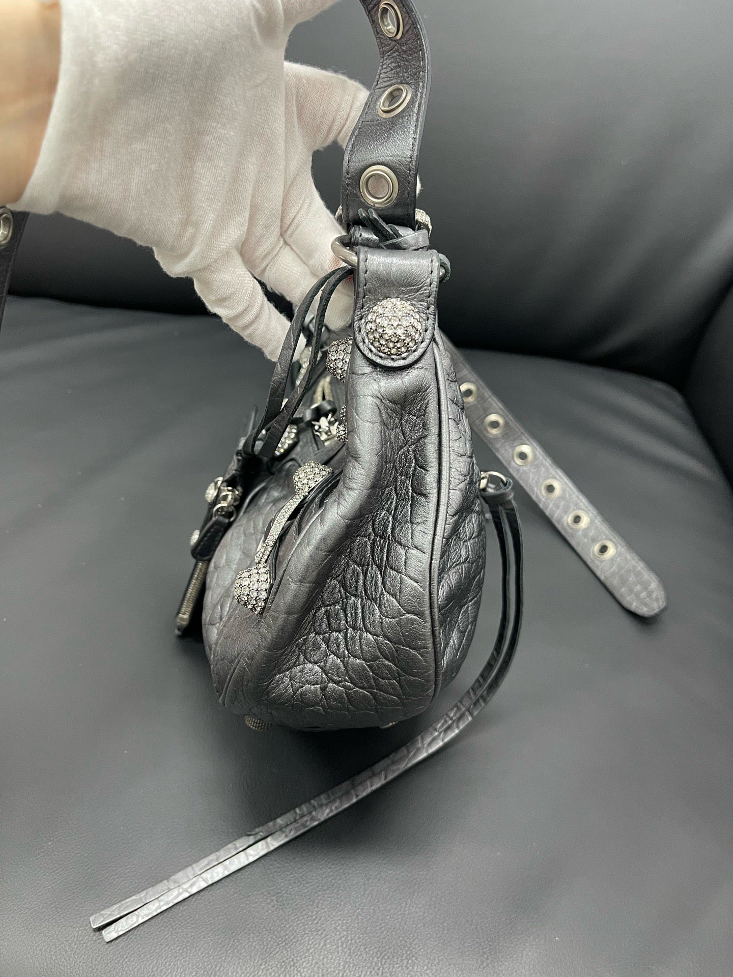 Balenciaga - Le Cagole XS Crystal Embellished Shoulder Bag - Leather - Black - (Small)