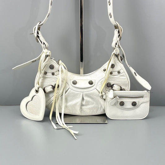 Balenciaga - Le Cagole XS Shoulder Bag - Distressed lambskin leather - White - (mini)