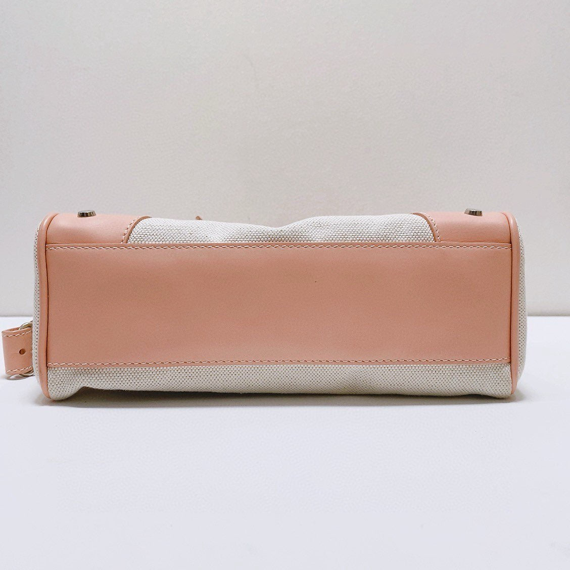 Balenciaga - Mini City Boston Bag - Canvas with leather trim - Pink and Natural Canvas with Silver-Tone Hardware - (mini)