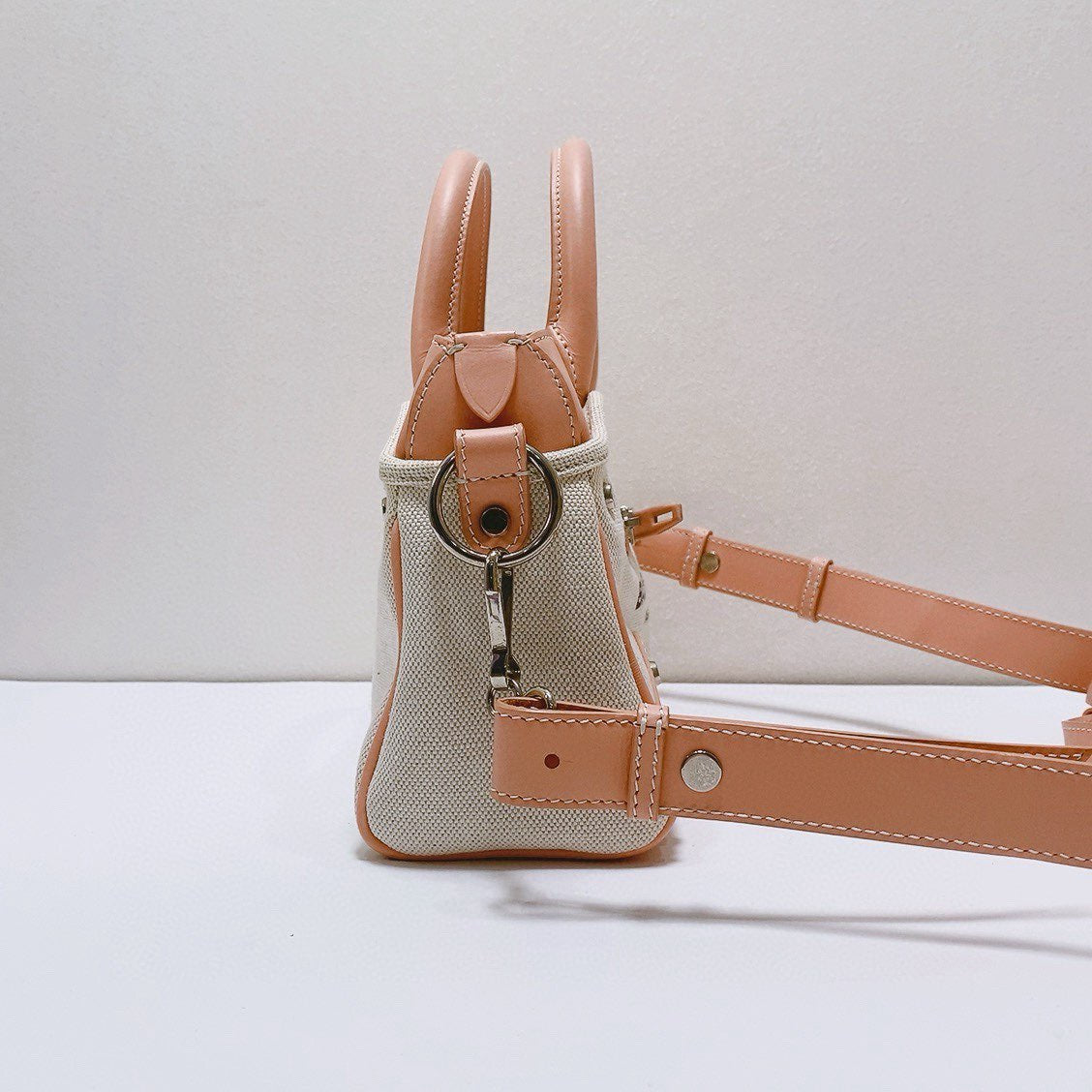 Balenciaga - Mini City Boston Bag - Canvas with leather trim - Pink and Natural Canvas with Silver-Tone Hardware - (mini)