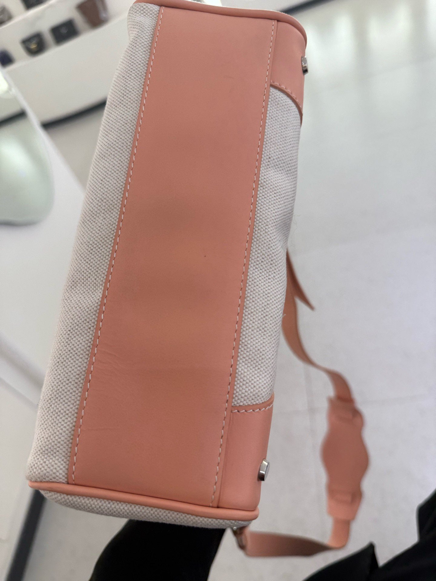 Balenciaga - Mini City Boston Bag - Canvas with leather trim - Pink and Natural Canvas with Silver-Tone Hardware - (mini)