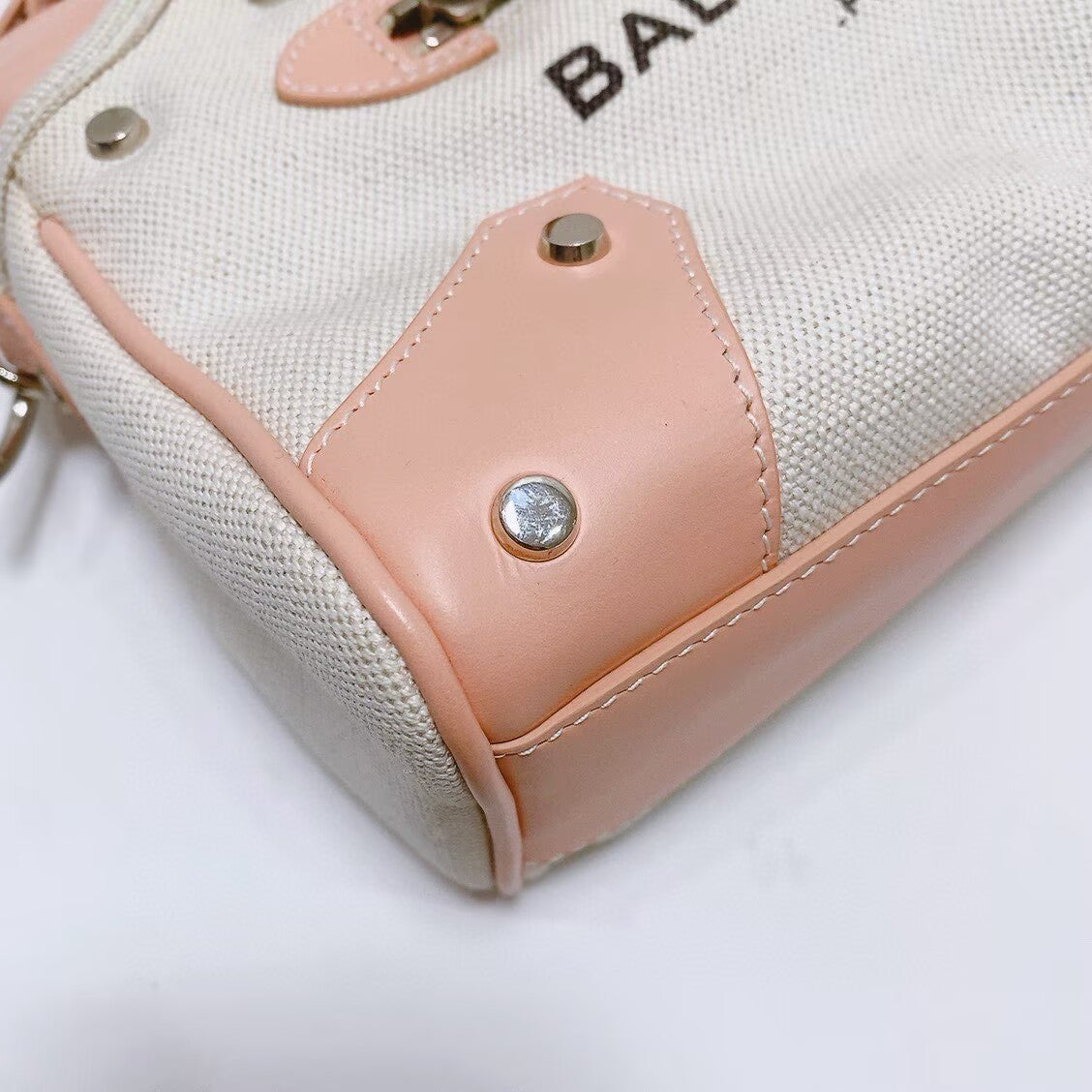 Balenciaga - Mini City Boston Bag - Canvas with leather trim - Pink and Natural Canvas with Silver-Tone Hardware - (mini)