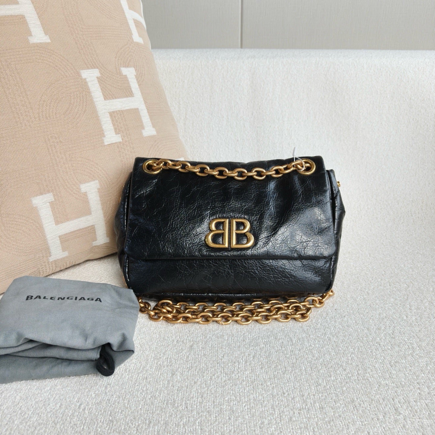 Balenciaga - Monaco Chain Bag - Cowhide leather - Black with Gold-Tone Hardware - (Small)