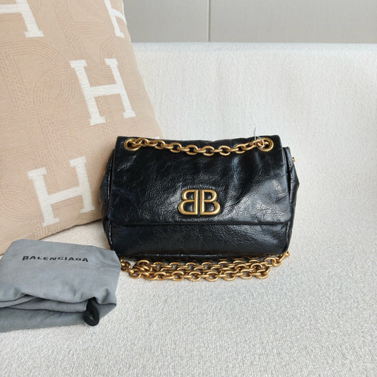 Balenciaga - Monaco Chain Bag - Cowhide leather - Black with Gold-Tone Hardware - (Small)