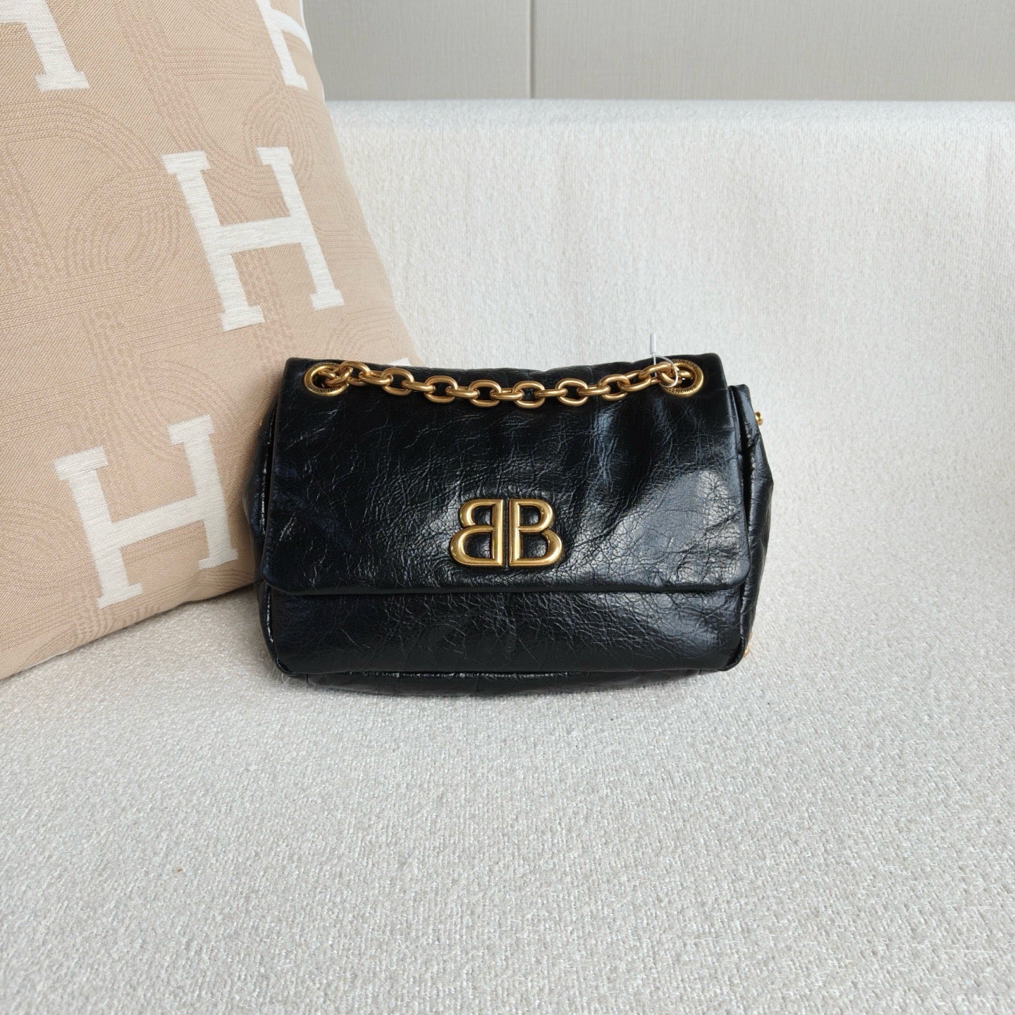 Balenciaga - Monaco Chain Bag - Cowhide leather - Black with Gold-Tone Hardware - (Small)