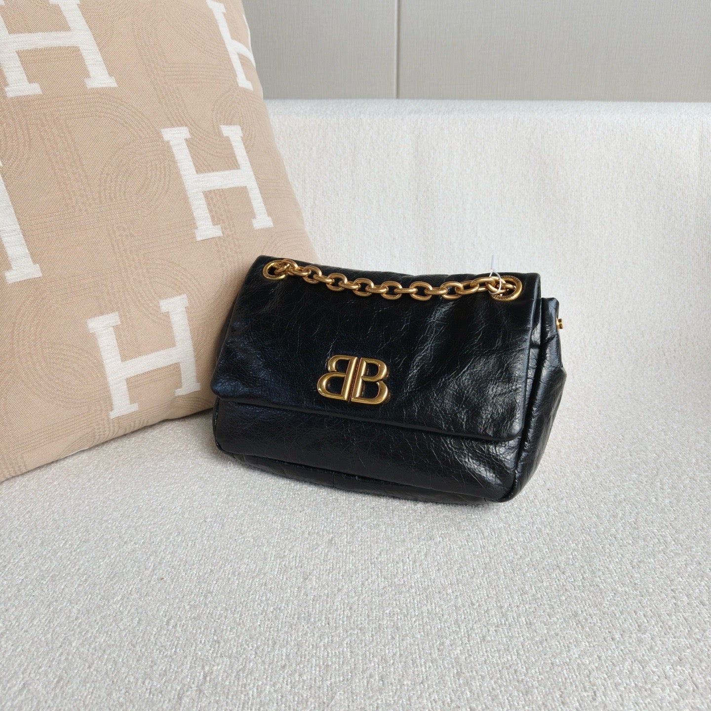 Balenciaga - Monaco Chain Bag - Cowhide leather - Black with Gold-Tone Hardware - (Small)