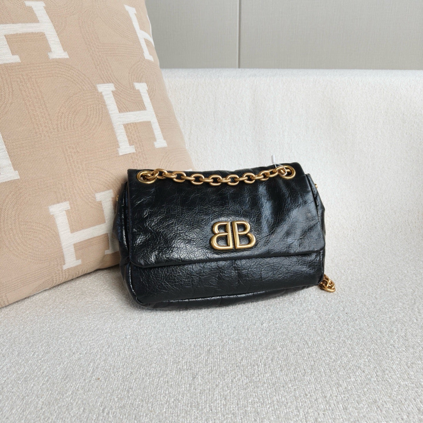 Balenciaga - Monaco Chain Bag - Cowhide leather - Black with Gold-Tone Hardware - (Small)