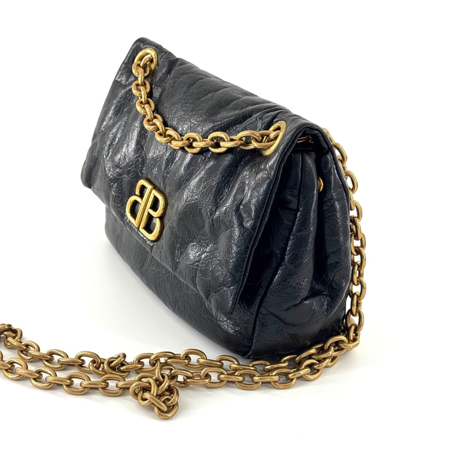 Balenciaga - Monaco Cloud Bag - Waxed leather - Black with Gold-Tone Hardware - (Small)