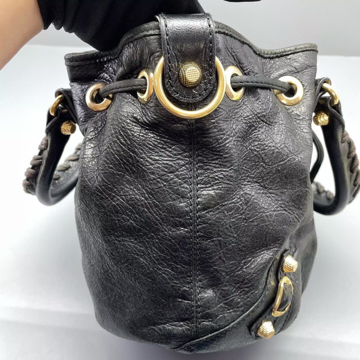 Balenciaga - Motorcycle Bucket Bag - Distressed lambskin leather - Black - (Small)
