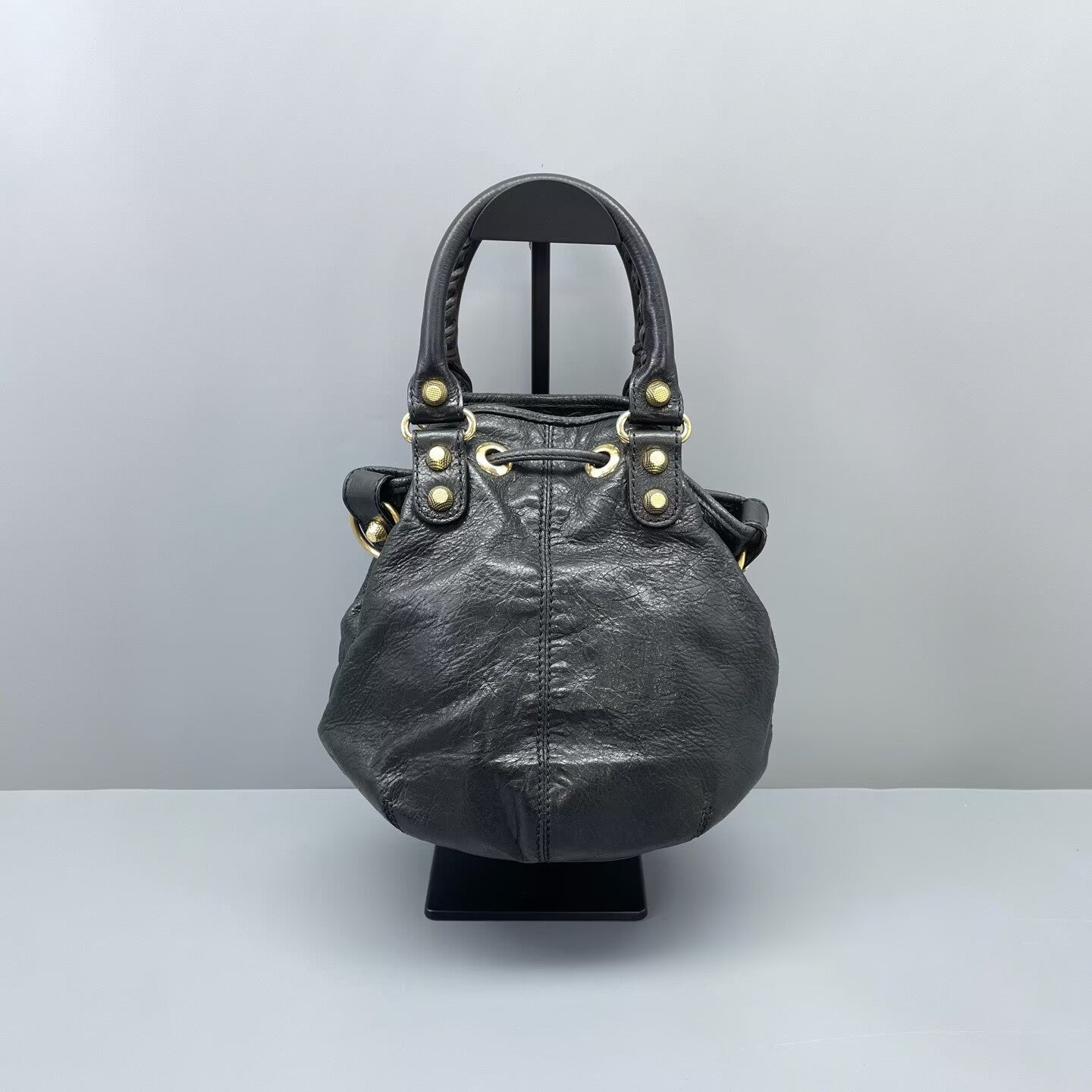 Balenciaga - Motorcycle Bucket Bag - Distressed lambskin leather - Black - (Small)