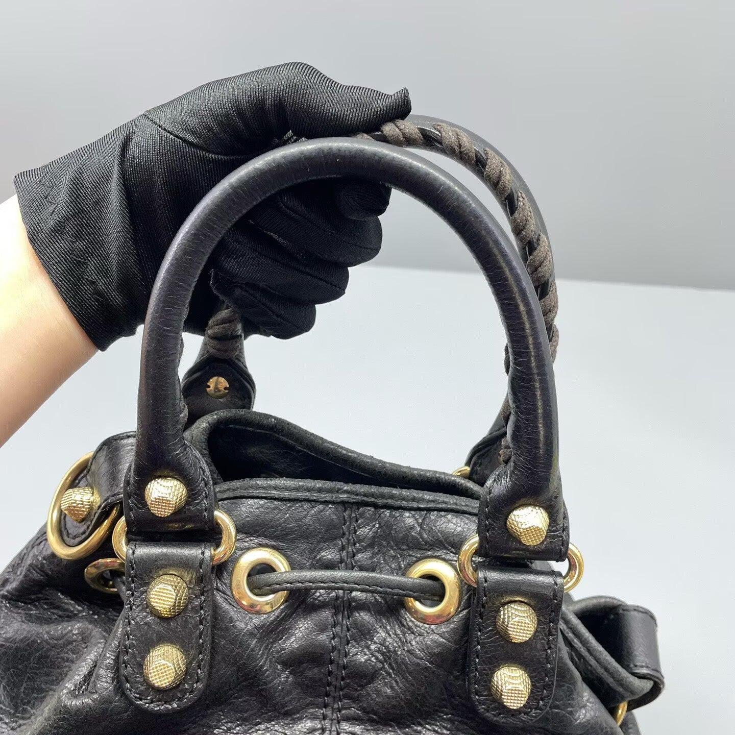 Balenciaga - Motorcycle Bucket Bag - Distressed lambskin leather - Black - (Small)