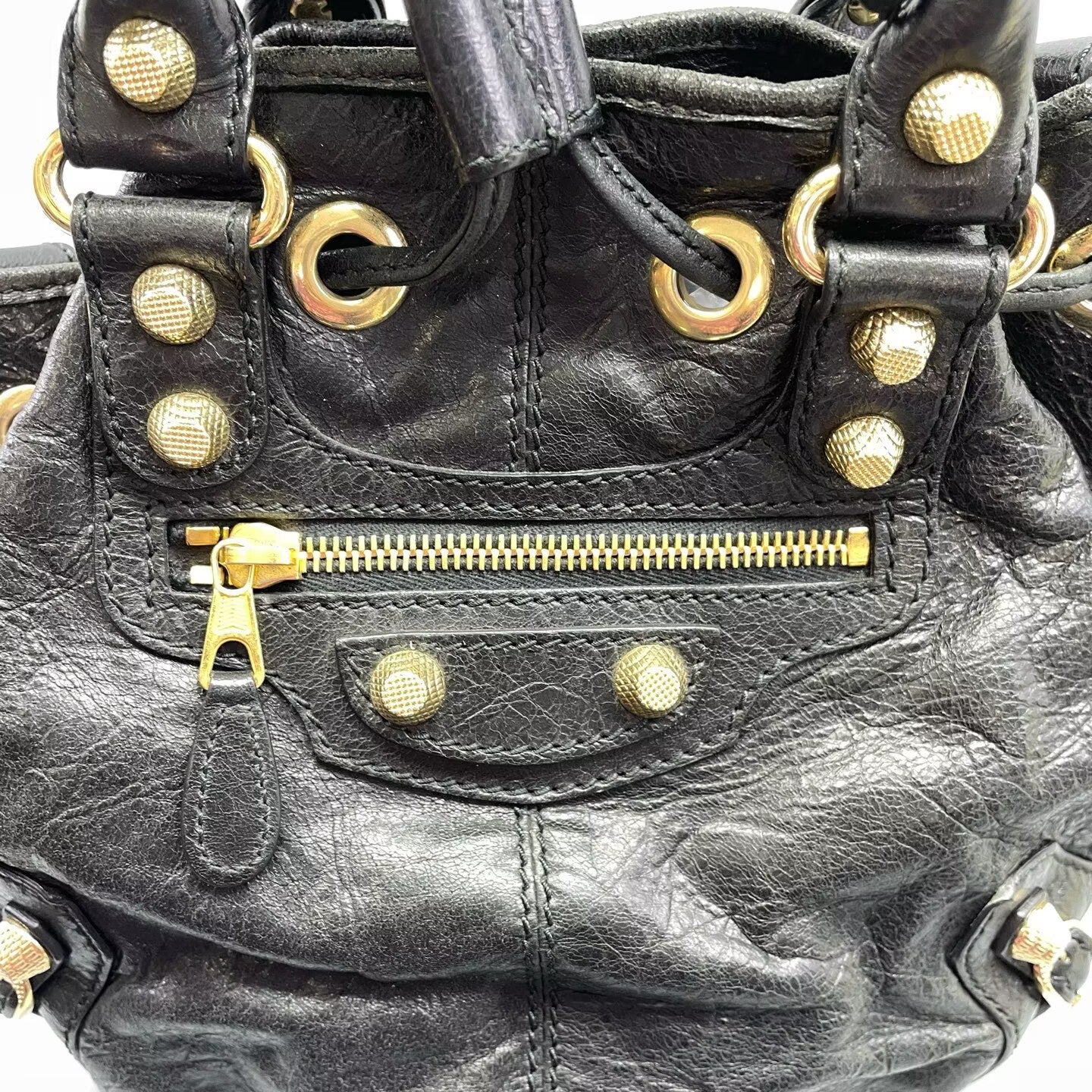 Balenciaga - Motorcycle Bucket Bag - Distressed lambskin leather - Black - (Small)