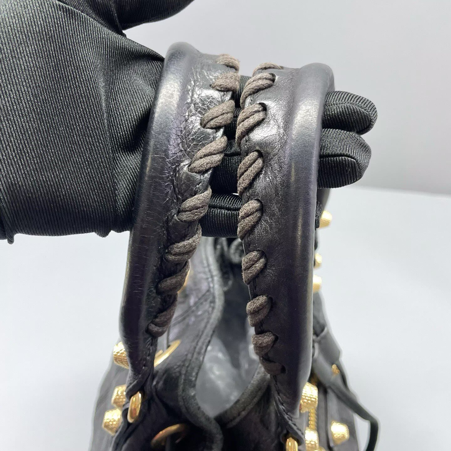 Balenciaga - Motorcycle Bucket Bag - Distressed lambskin leather - Black - (Small)