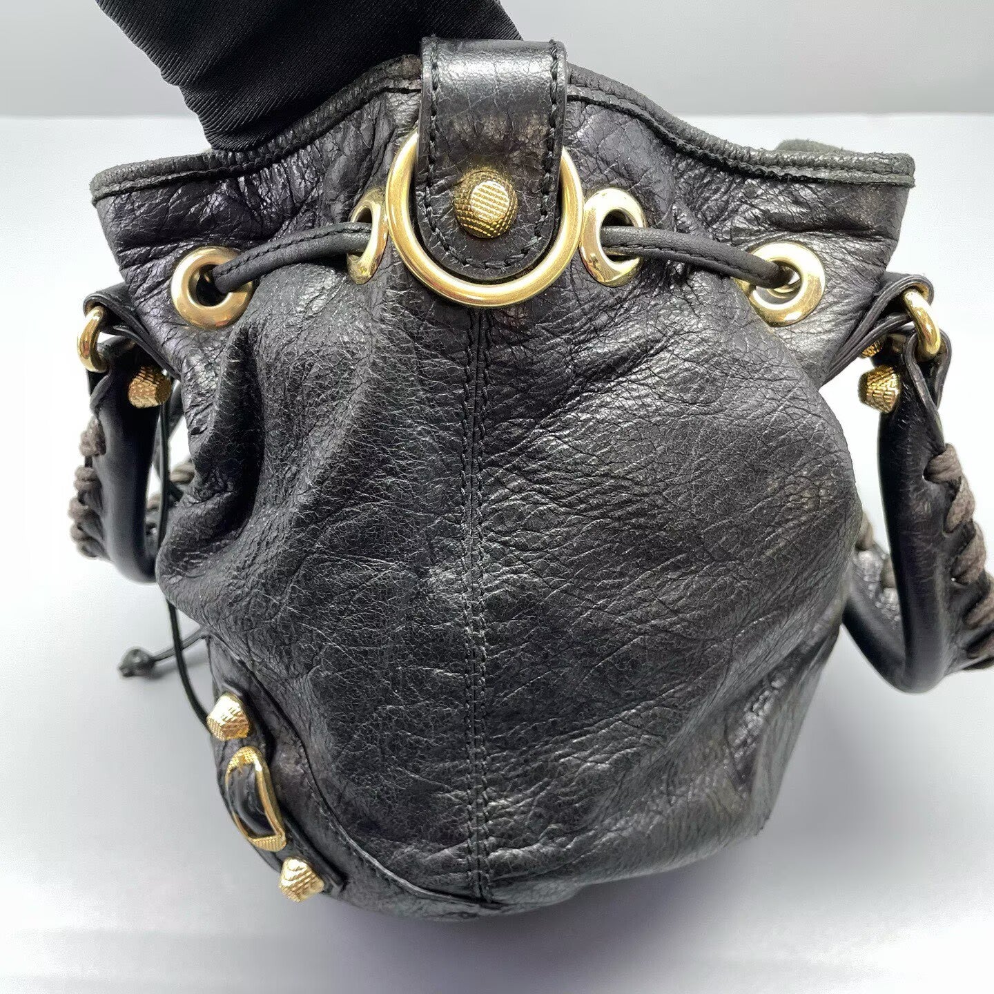 Balenciaga - Motorcycle Bucket Bag - Distressed lambskin leather - Black - (Small)