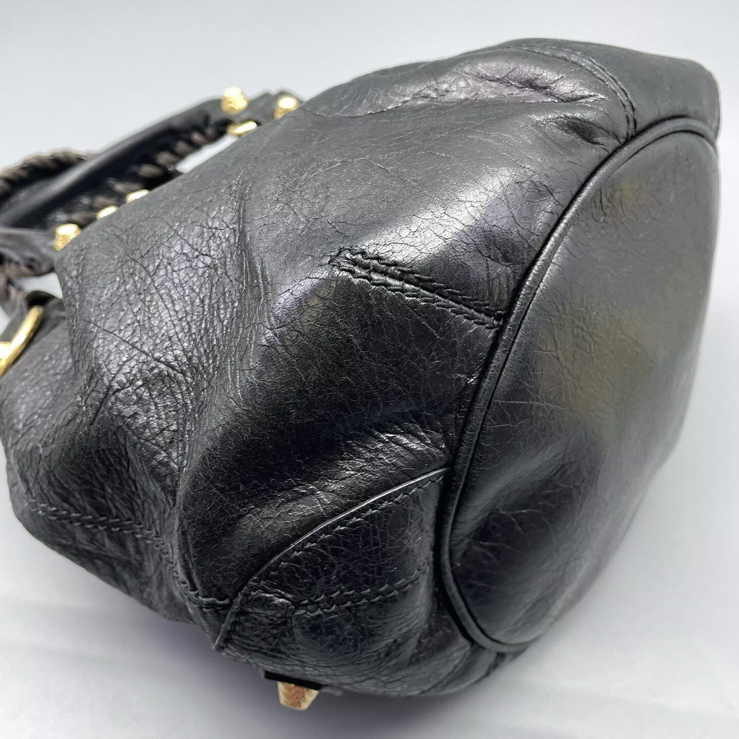 Balenciaga - Motorcycle Bucket Bag - Distressed lambskin leather - Black - (Small)