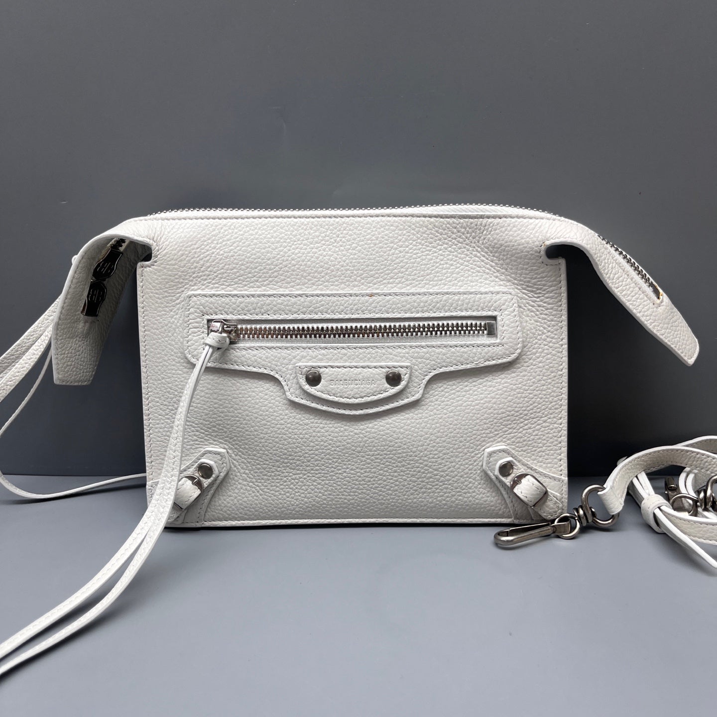 Balenciaga - Motorcycle Crossbody Pouch - Grained leather - White - (Mini)